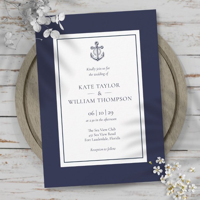 Nautical Navy Blue And White Anchor Wedding Invitation (Nautical Navy Blue And White Anchor Wedding Invitation)