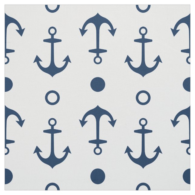 Nautical Navy Blue and White Anchors Pattern Fabric (Swatch)