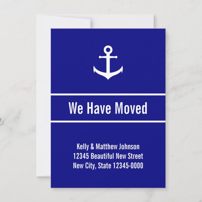 Nautical Navy Blue and White Moving Announcement (Front)