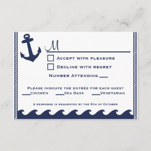 Nautical navy blue and white rsvp 3 menu choice