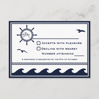 Nautical navy blue and white RSVP Card