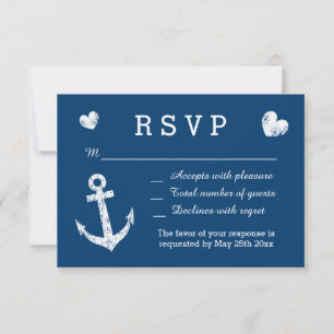 Nautical navy blue and white RSVP wedding cards