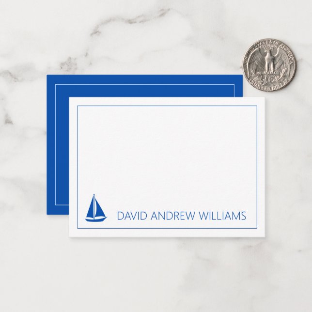 Nautical Navy Blue and White Sailboat Personalised Card (Front/Back In Situ)
