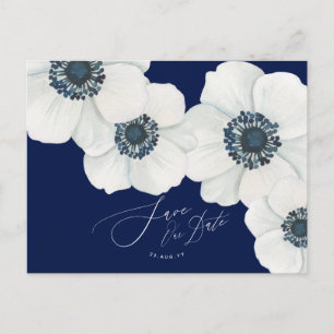 Nautical Navy Blue and White Save the Date Announcement Postcard