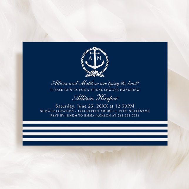 Nautical Navy Blue and White Stripes Bridal Shower Invitation (Creator Uploaded)