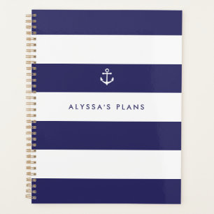 Nautical Navy Blue and White Stripes Planner