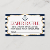 Nautical Navy Blue Baby Shower Diaper Raffle Card