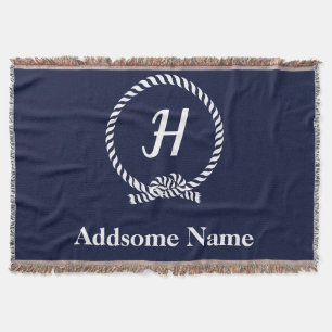 Nautical Navy Blue Beach coastal Monogrammed Throw Blanket