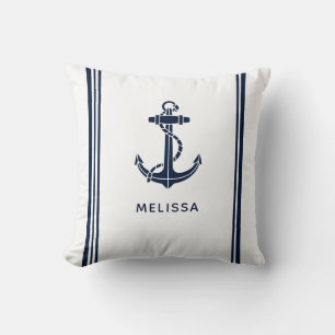 Nautical Navy Blue Boat Anchor Custom Cushion