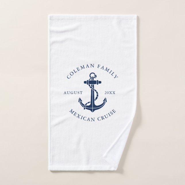 Nautical Navy Blue Boat Anchor Custom Hand Towel (Hand Towel)