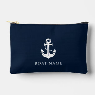 Nautical Navy Blue Boat Name Anchor Accessory Pouch