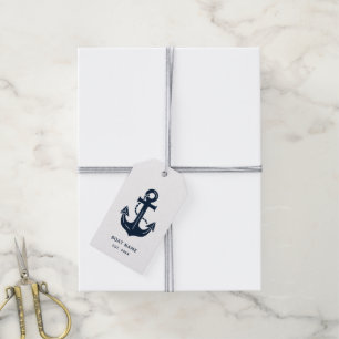 Nautical Navy Blue Boat Name Anchor Gift Tags