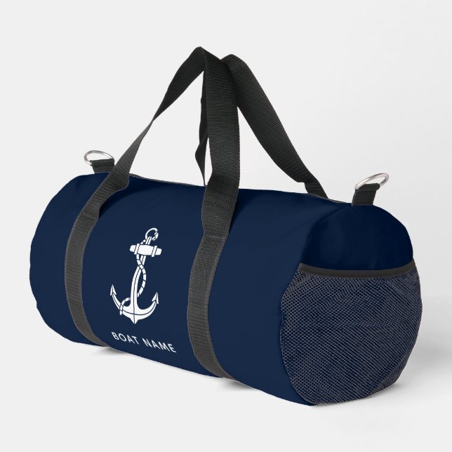 Nautical Navy Blue Boat Name Custom Cruise Duffle Bag (Right Corner)