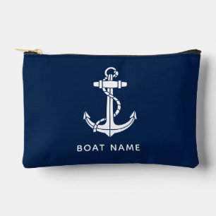 Nautical Navy Blue Boat Name Custom Swag Accessory Pouch