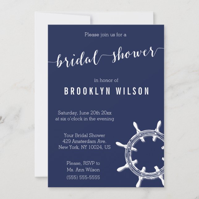 Nautical Navy Blue Bridal Shower Invitations (Front)