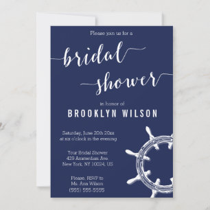 Nautical Navy Blue Bridal Shower Invitations Wheel