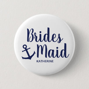 Nautical navy blue bridesmaid anchor 6 cm round badge