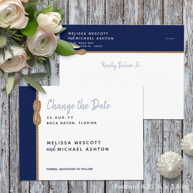 ⚓ Nautical Navy Blue Budget Change The Date Announcement Postcard (⚓ Nautical Navy Blue Budget Change The Date Announcement Postcard
)