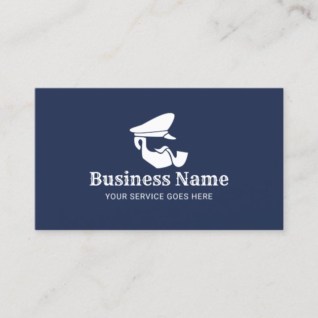 Nautical Navy Blue Captain Logo Professional Business Card (Front)