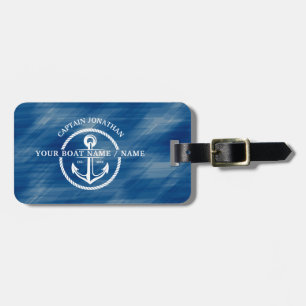 Nautical Navy Blue Captain Name Luggage Tag