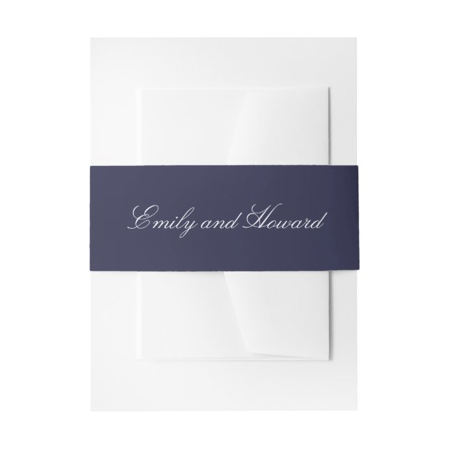 Nautical Navy Blue Classic Script Belly Bands Invitation Belly Band (Front Example)