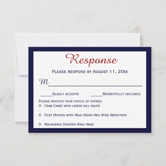 Nautical Navy Blue Crab Wedding RSVP Cards (Front)