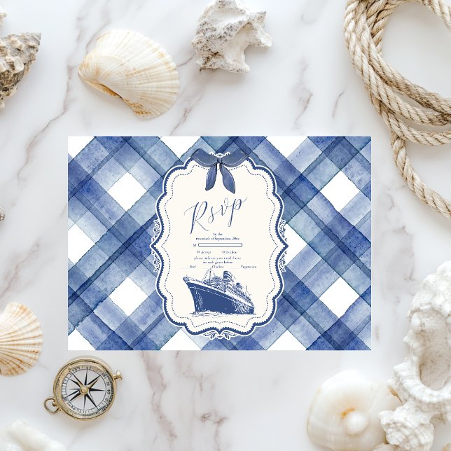 Nautical Navy Blue Cruise Wedding RSVP Card (Creator Uploaded)