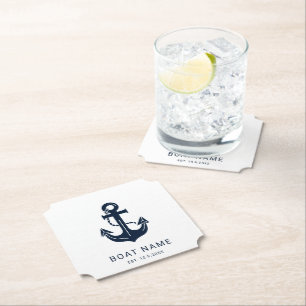 Nautical Navy Blue Custom Anchor Paper Coaster
