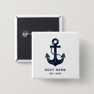 Nautical Navy Blue Custom Boat Name 15 Cm Square Badge