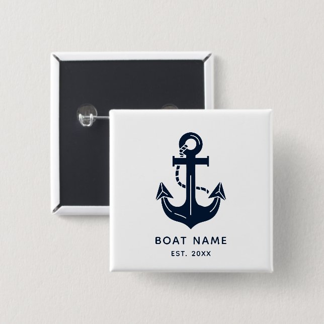 Nautical Navy Blue Custom Boat Name 15 Cm Square Badge (Front & Back)