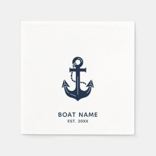 Nautical Navy Blue Custom Boat Name Napkin