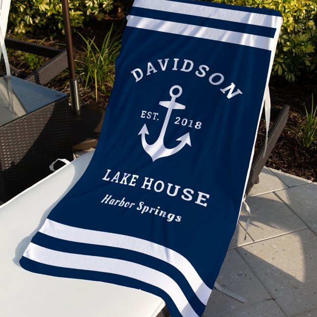 Nautical Navy Blue Custom Family Lake House Beach Towel (Creator Uploaded)