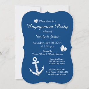 Nautical navy blue engagement party invitations