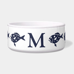 Nautical Navy Blue Fish & White   Monogram
