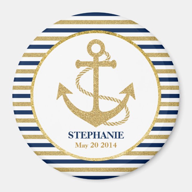 Nautical Navy Blue Gold Anchor Magnet (Front)