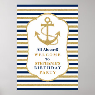 Nautical Navy Blue Gold Anchor Poster