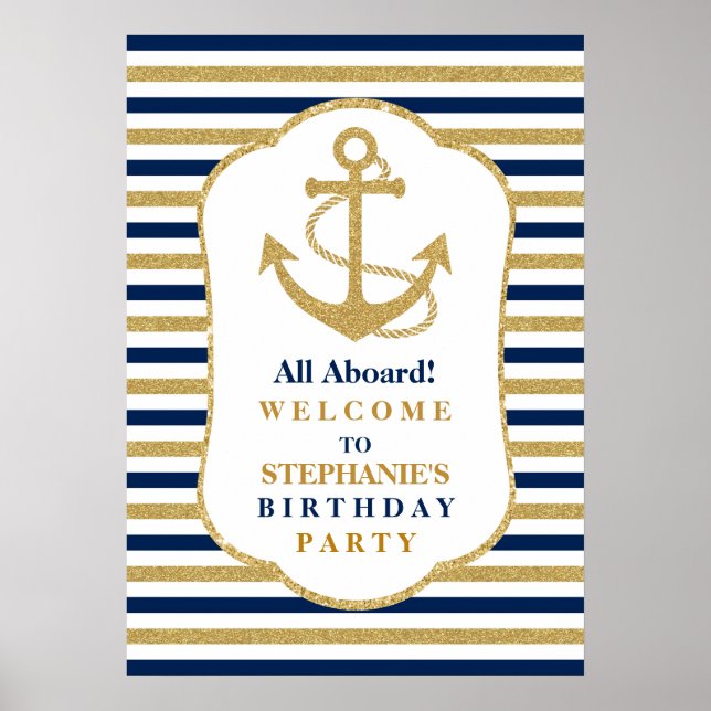 Nautical Navy Blue Gold Anchor Poster (Front)