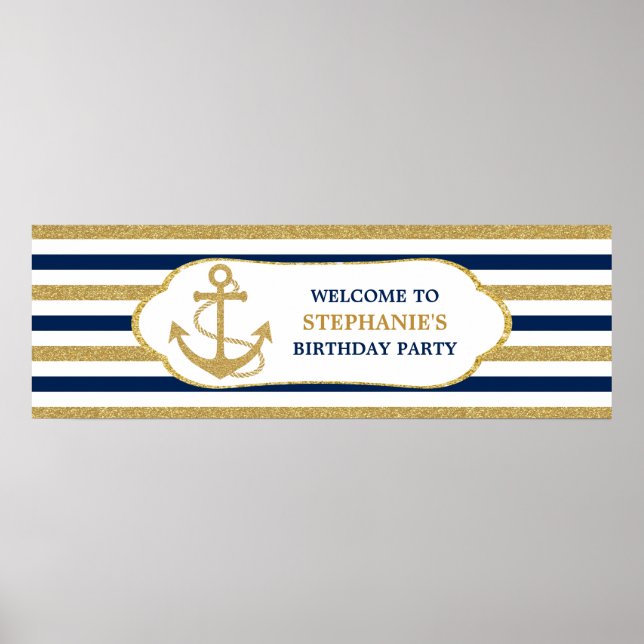 Nautical Navy Blue Gold Anchor Poster (Front)