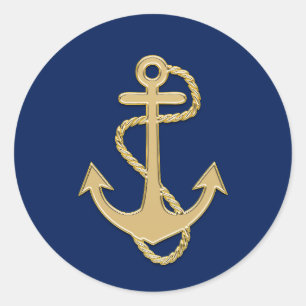 Nautical Navy Blue Gold Anchor Wedding Shower Classic Round Sticker