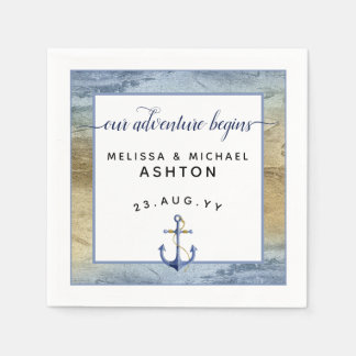 #Nautical Navy Blue Gold Watercolor Event #Wedding Napkin