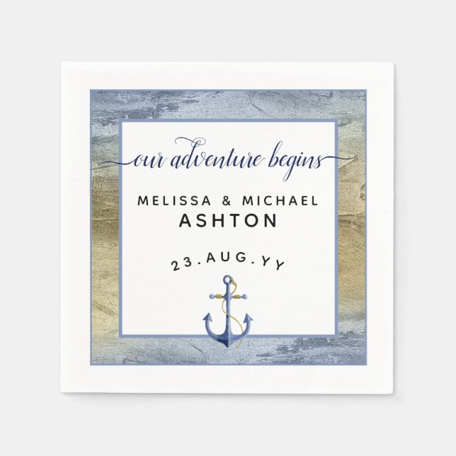 #Nautical Navy Blue Gold Watercolor Event #Wedding Napkin (Front)
