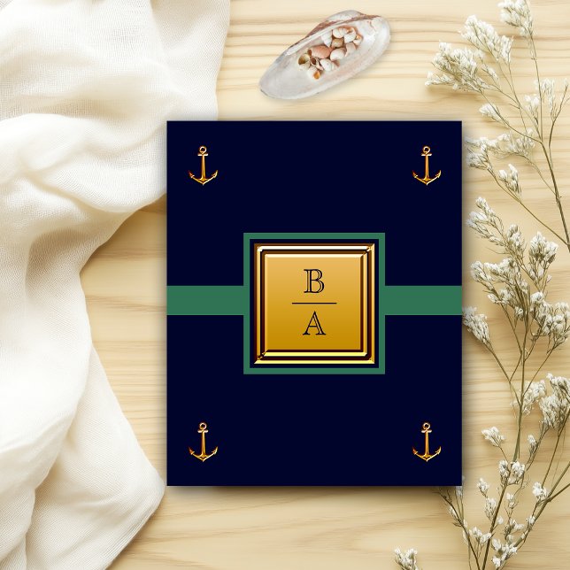 Nautical Navy Blue Green Budget Wedding Invitation Flyer (Creator Uploaded)