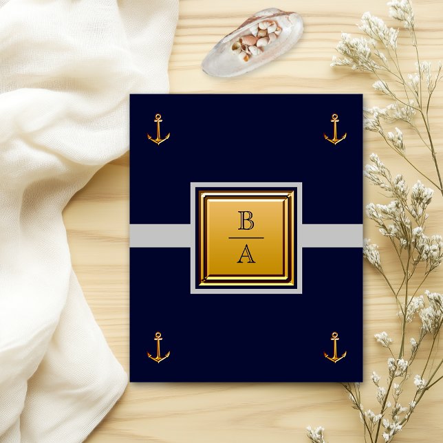 Nautical Navy Blue Grey Budget Wedding Invitation Flyer (Creator Uploaded)