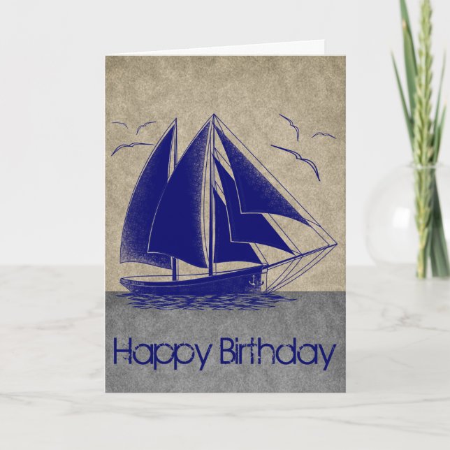 Nautical navy blue Happy Birthday Card (Front)