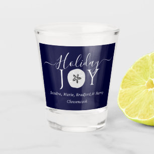 Nautical Navy Blue Joy Sand dollar Christmas Shot  Shot Glass