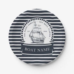 Nautical Navy Blue Modern Personalised Paper Plate