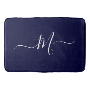 Nautical Navy Blue  Monogram initial  Bath Mat