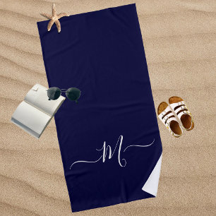 Nautical Navy Blue  Monogram initial  Beach Towel