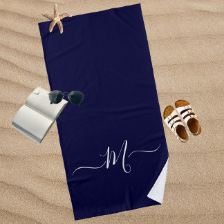 Nautical Navy Blue  Monogram initial  Beach Towel