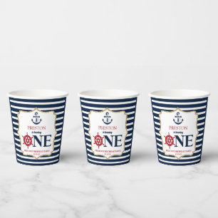 Nautical Navy Blue ONE First 1st Birthday Party Paper Cups